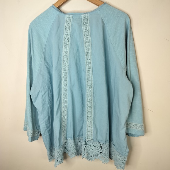 LOGO Lori Goldstein Lavish Button Up Shirt Crochet Lace Inset - Picture 9 of 11